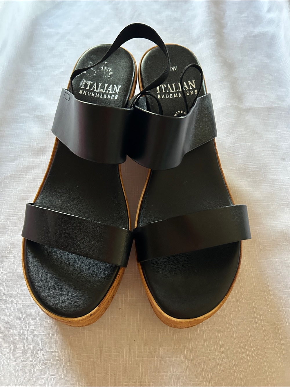 Italian Shoemakers Black Leather Double-Strap Slingback Sandals